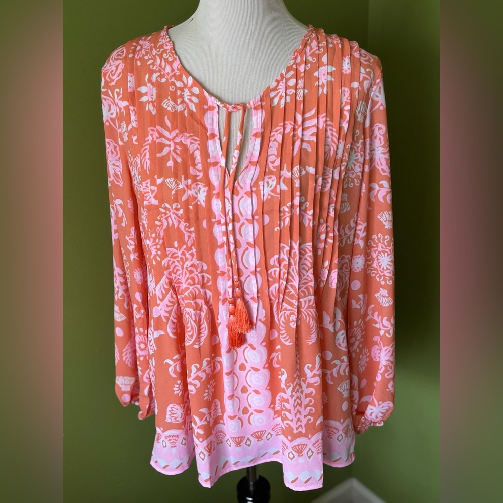 Lilly Pulitzer Marlina Long Sleeve Tunic Top Papaya Breeze Palm
